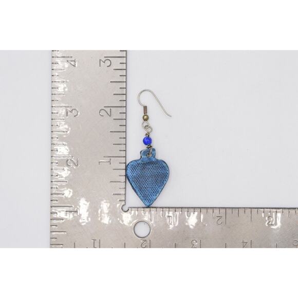 Vintage Heart Earrings Blue Painted Porcelain Dangle Valentine's 1980s Bin8 - Picture 8 of 8